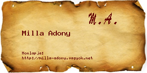 Milla Adony névjegykártya